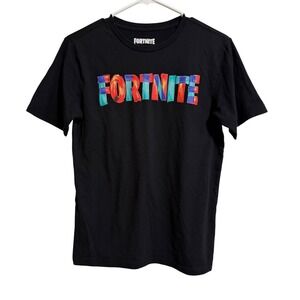 Fortnite Boys XL 14/16‎ Graphic T-Shirt Black Brushstroke Logo Short Sleeve Tee